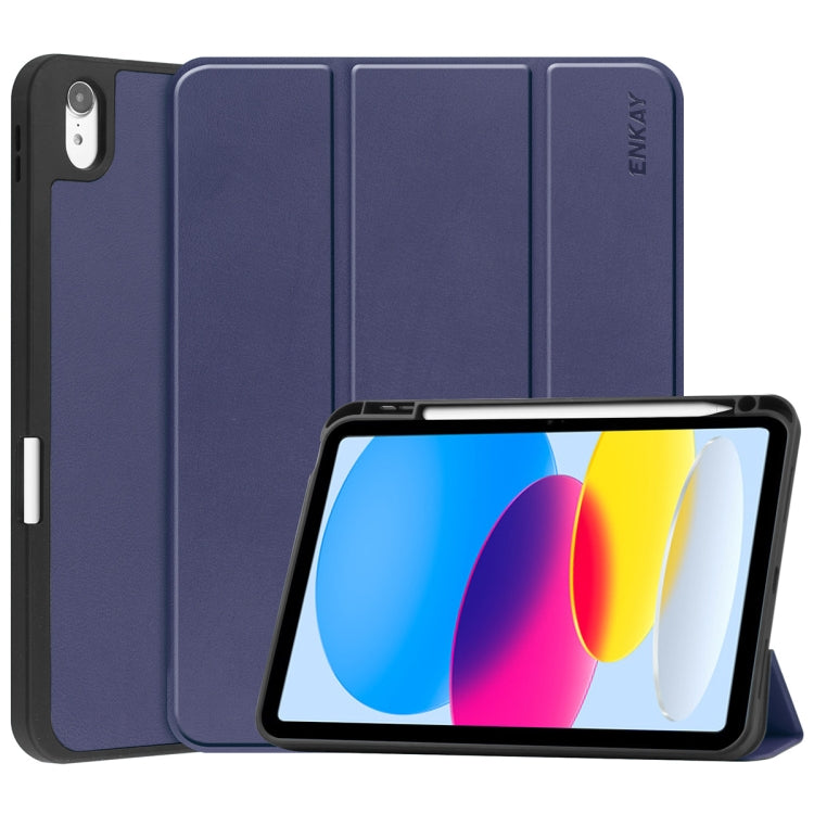 For iPad 2025 / 2022 ENKAY TPU Back Cover Smart Leather Stand Tablet Case with Pen Slot(Dark Blue) by ENKAY