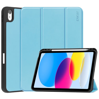 For iPad 2025 / 2022 ENKAY TPU Back Cover Smart Leather Stand Tablet Case with Pen Slot(Light Blue) by ENKAY