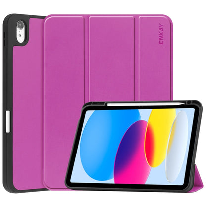 For iPad 2025 / 2022 ENKAY TPU Back Cover Smart Leather Stand Tablet Case with Pen Slot(Purple) by ENKAY