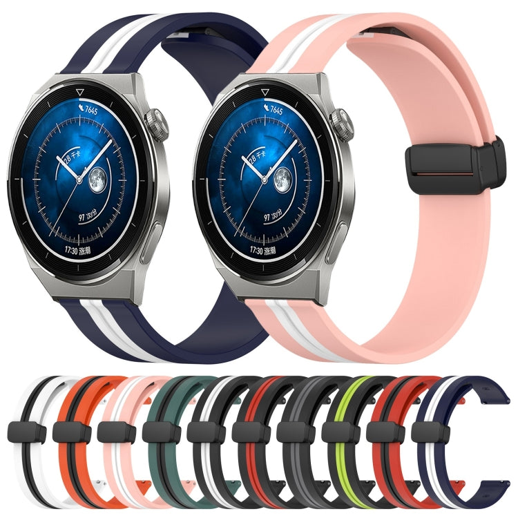 For Huawei Watch GT3 Pro 46mm 22mm Folding Magnetic Clasp Silicone Watch Band(White+Black) by bashfashion