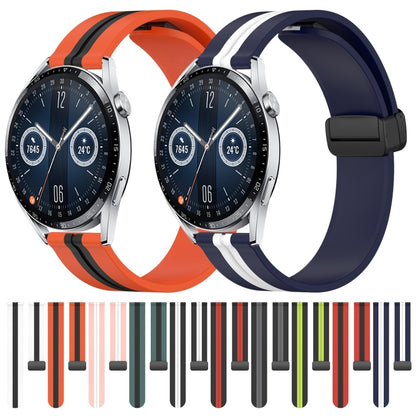 For Huawei Watch GT3 46mm 22mm Folding Magnetic Clasp Silicone Watch Band(White+Black) by bashfashion