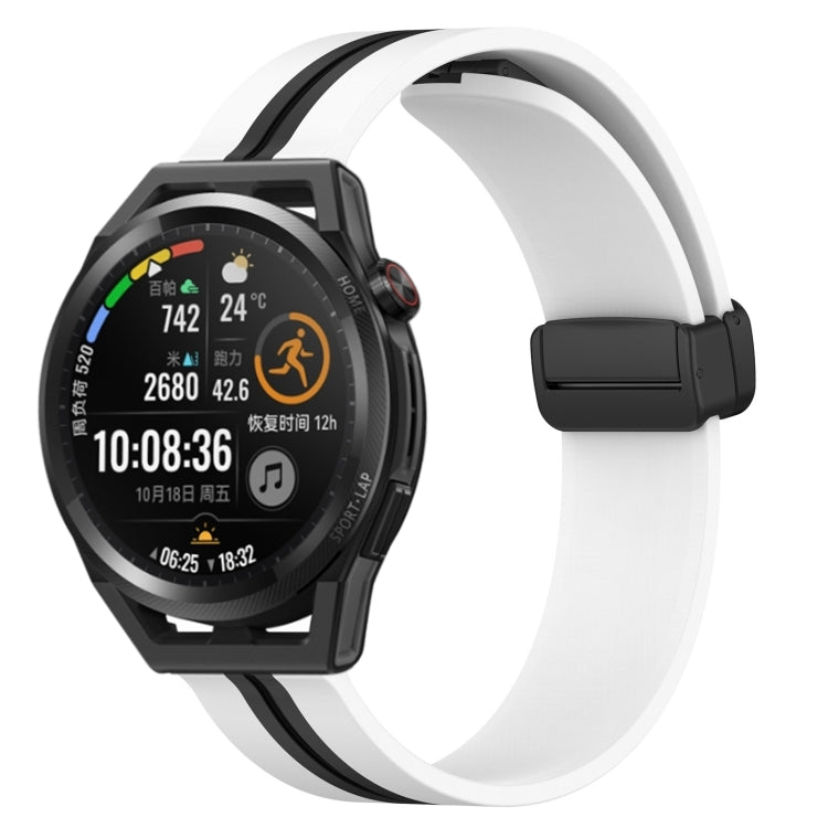 For Huawei Watch GT Runner 22mm Folding Magnetic Clasp Silicone Watch Band(White+Black) by bashfashion