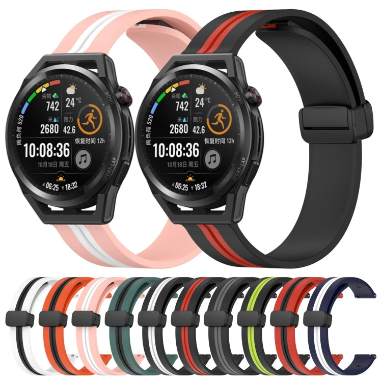 For Huawei Watch GT Runner 22mm Folding Magnetic Clasp Silicone Watch Band(White+Black) by bashfashion