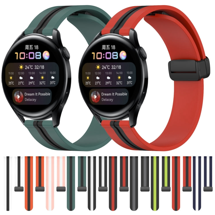 For Huawei Watch 3 22mm Folding Magnetic Clasp Silicone Watch Band(White+Black) by bashfashion