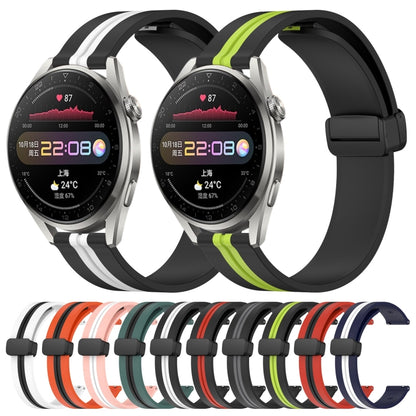 For Huawei Watch 3 Pro 22mm Folding Magnetic Clasp Silicone Watch Band(White+Black) by bashfashion
