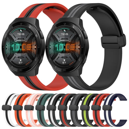For Huawei Watch GT 2E 22mm Folding Magnetic Clasp Silicone Watch Band(White+Black) by bashfashion