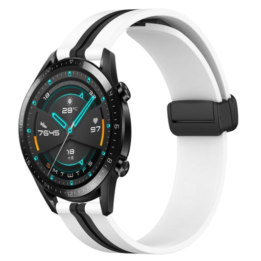 For Huawei GT2 46mm 22mm Folding Magnetic Clasp Silicone Watch Band(White+Black) by bashfashion