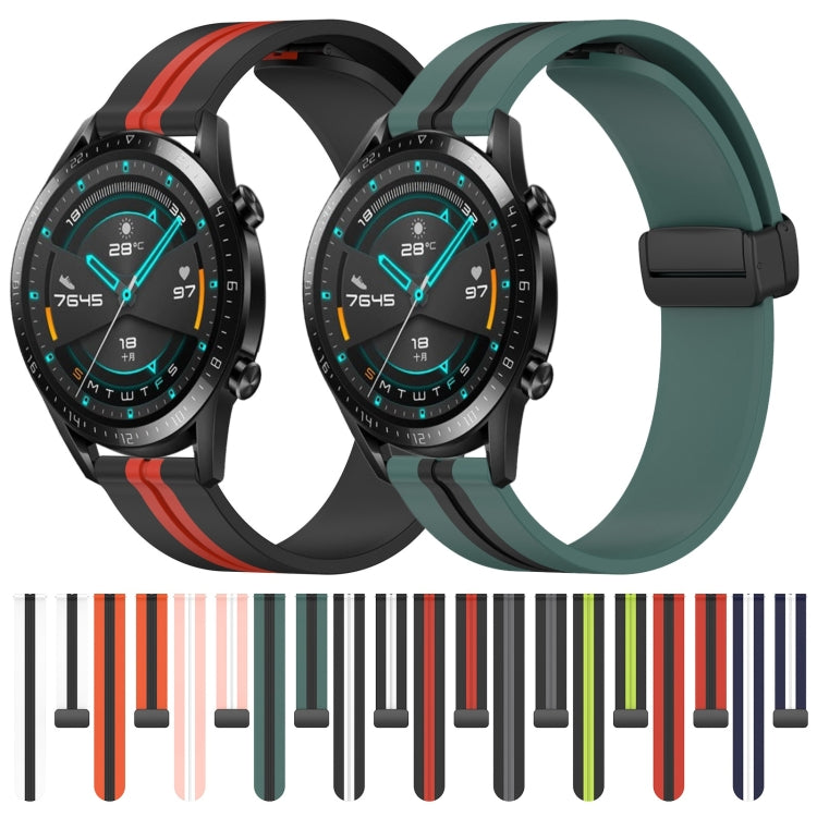 For Huawei GT2 46mm 22mm Folding Magnetic Clasp Silicone Watch Band(White+Black) by bashfashion