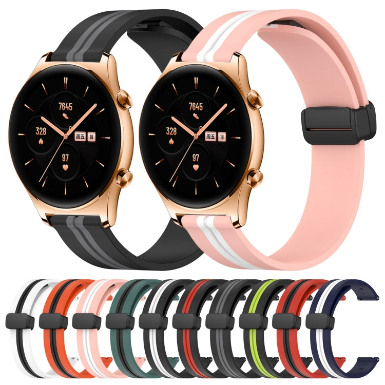 For Honor Watch GS 3 22mm Folding Magnetic Clasp Silicone Watch Band(White+Black) by bashfashion