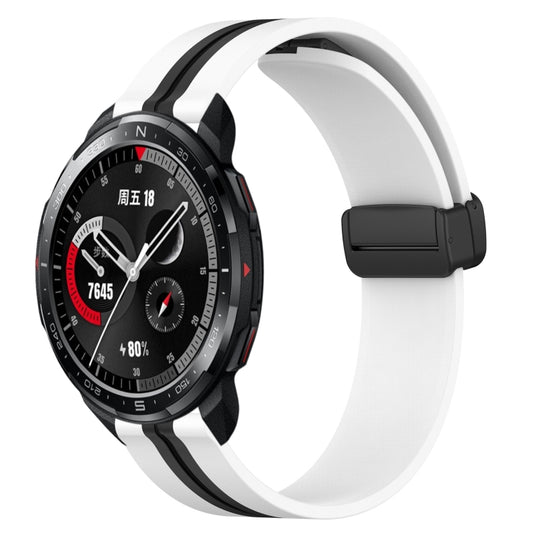 For Honor Watch GS Pro 22mm Folding Magnetic Clasp Silicone Watch Band(White+Black) by bashfashion
