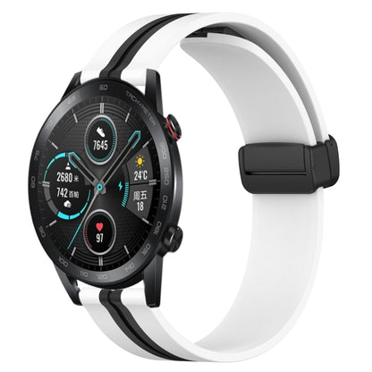 For Honor Magic Watch 2 46mm 22mm Folding Magnetic Clasp Silicone Watch Band(White+Black) by bashfashion