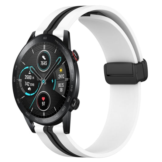 For Honor Magic Watch 2 46mm 22mm Folding Magnetic Clasp Silicone Watch Band(White+Black) by bashfashion