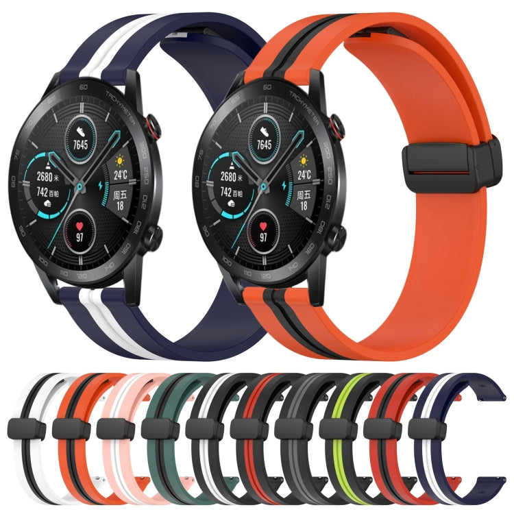 For Honor Magic Watch 2 46mm 22mm Folding Magnetic Clasp Silicone Watch Band(White+Black) by bashfashion