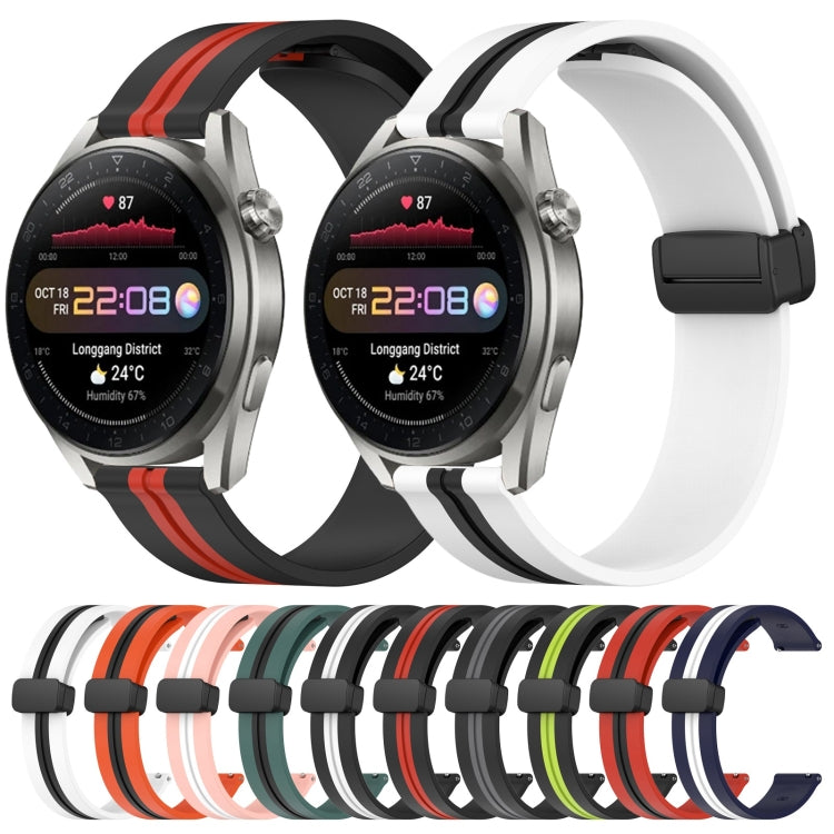 For Huawei Watch 3 Pro New 22mm Folding Magnetic Clasp Silicone Watch Band(White+Black) by bashfashion