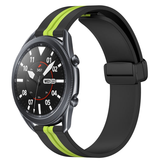 For Samsung Galaxy Watch3 45mm 22mm Folding Magnetic Clasp Silicone Watch Band(Black+Lime Green) by bashfashion