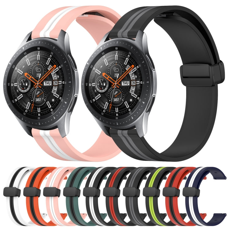 For Samsung Galaxy Watch 46mm 22mm Folding Magnetic Clasp Silicone Watch Band(Pink+White) by bashfashion