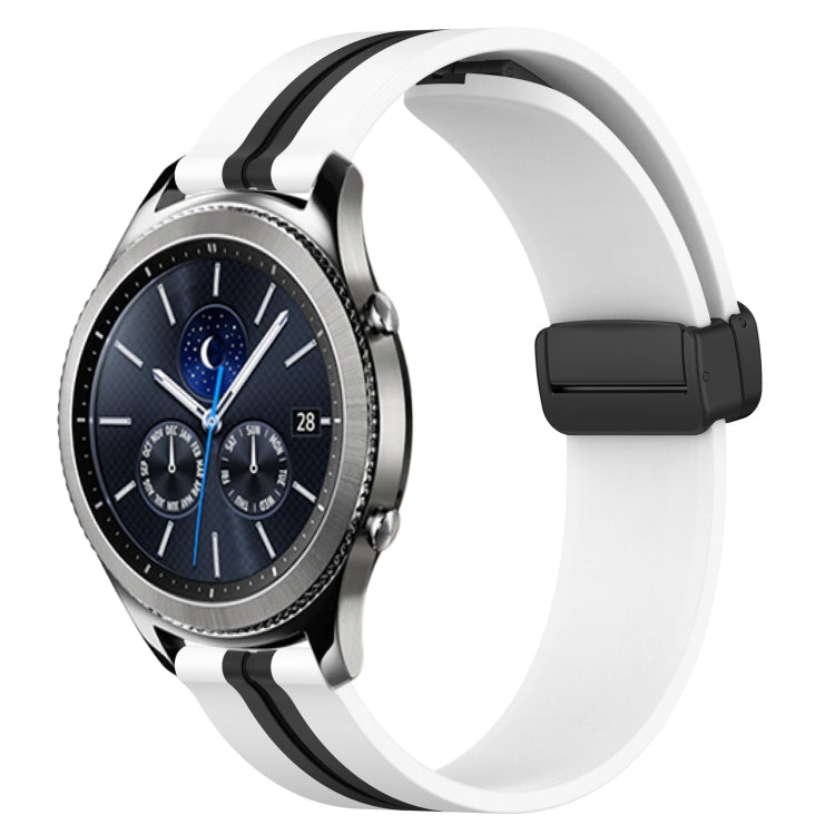 For Samsung Gear S3 Classic 22mm Folding Magnetic Clasp Silicone Watch Band(White+Black) by bashfashion