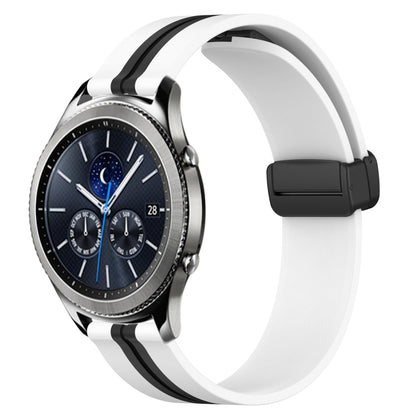 For Samsung Gear S3 Classic 22mm Folding Magnetic Clasp Silicone Watch Band(White+Black) by bashfashion