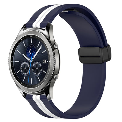 For Samsung Gear S3 Classic 22mm Folding Magnetic Clasp Silicone Watch Band(Midnight Blue + White) by bashfashion