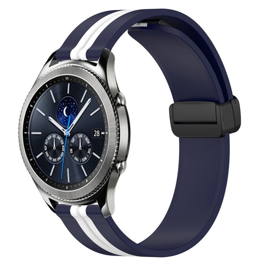 For Samsung Gear S3 Classic 22mm Folding Magnetic Clasp Silicone Watch Band(Midnight Blue + White) by bashfashion
