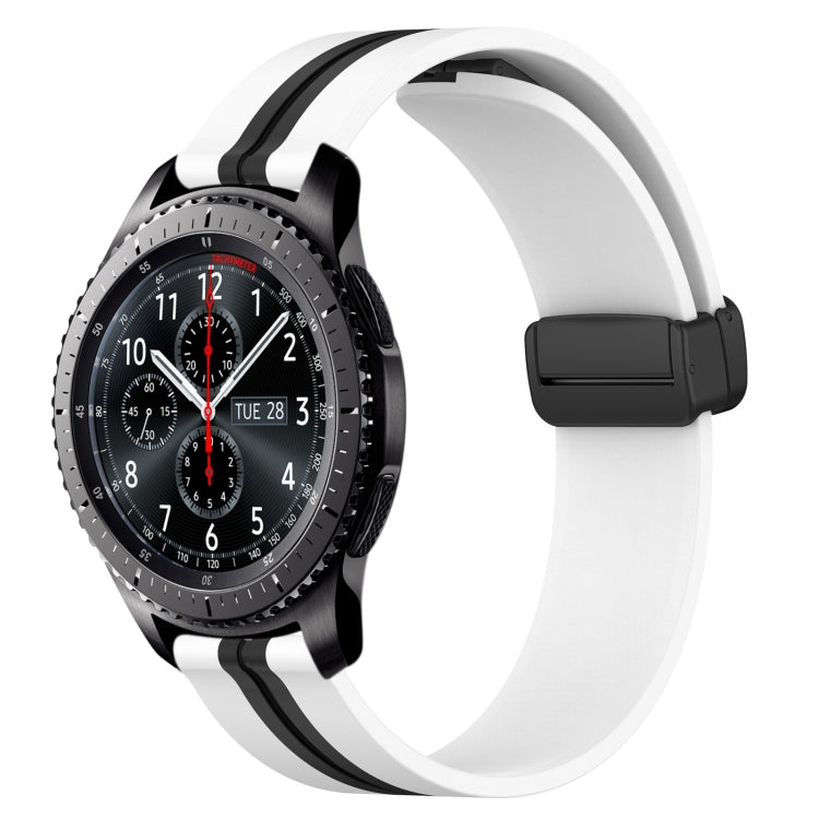 For Samsung Gear S3 Frontier 22mm Folding Magnetic Clasp Silicone Watch Band(White+Black) by bashfashion