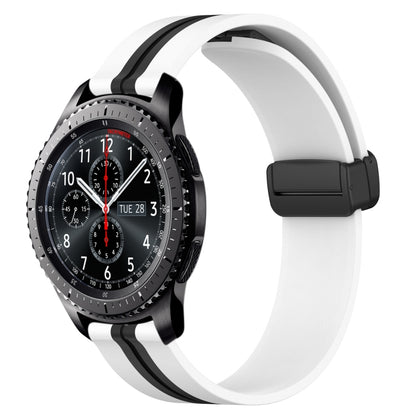 For Samsung Gear S3 Frontier 22mm Folding Magnetic Clasp Silicone Watch Band(White+Black) by bashfashion