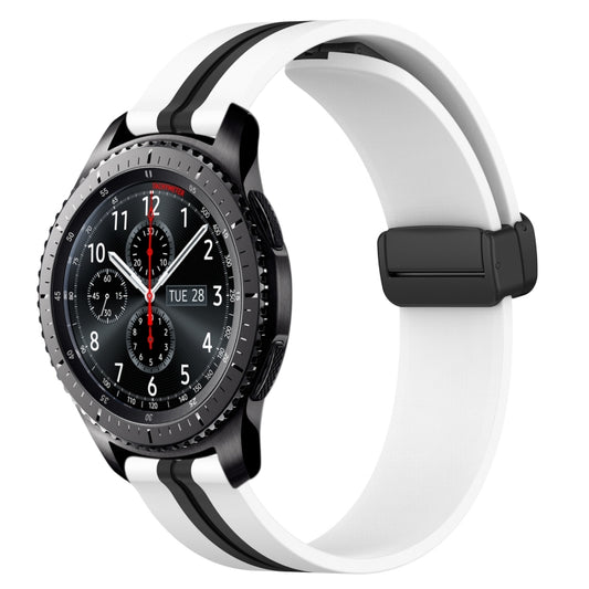 For Samsung Gear S3 Frontier 22mm Folding Magnetic Clasp Silicone Watch Band(White+Black) by bashfashion