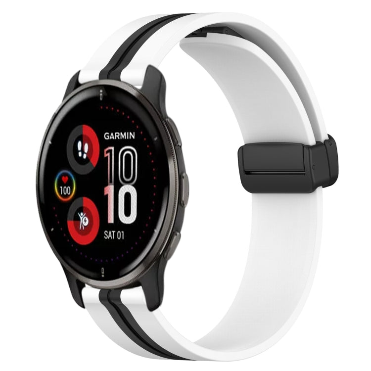 For Garmin Venu 2 Plus 20mm Folding Magnetic Clasp Silicone Watch Band(White+Black) by bashfashion
