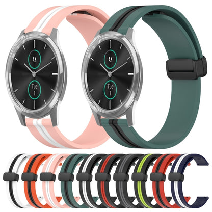 For Garminmove Luxe 20mm Folding Magnetic Clasp Silicone Watch Band(White+Black) by bashfashion
