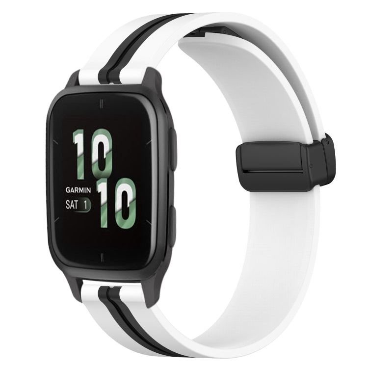 For Garmin Forerunner Sq2 20mm Folding Magnetic Clasp Silicone Watch Band(White+Black) by bashfashion