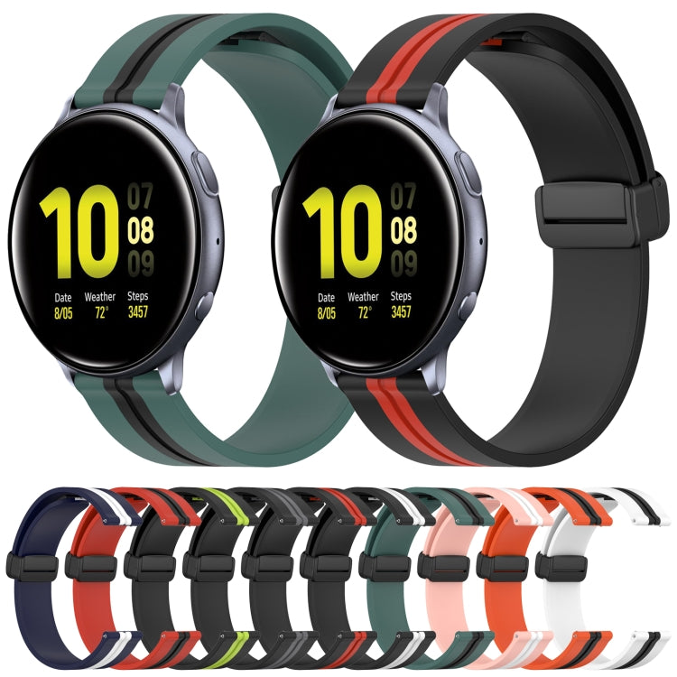 For Samsung Galaxy Watch Active 2 40mm 20mm Folding Magnetic Clasp Silicone Watch Band(Olive Green + Black) by bashfashion