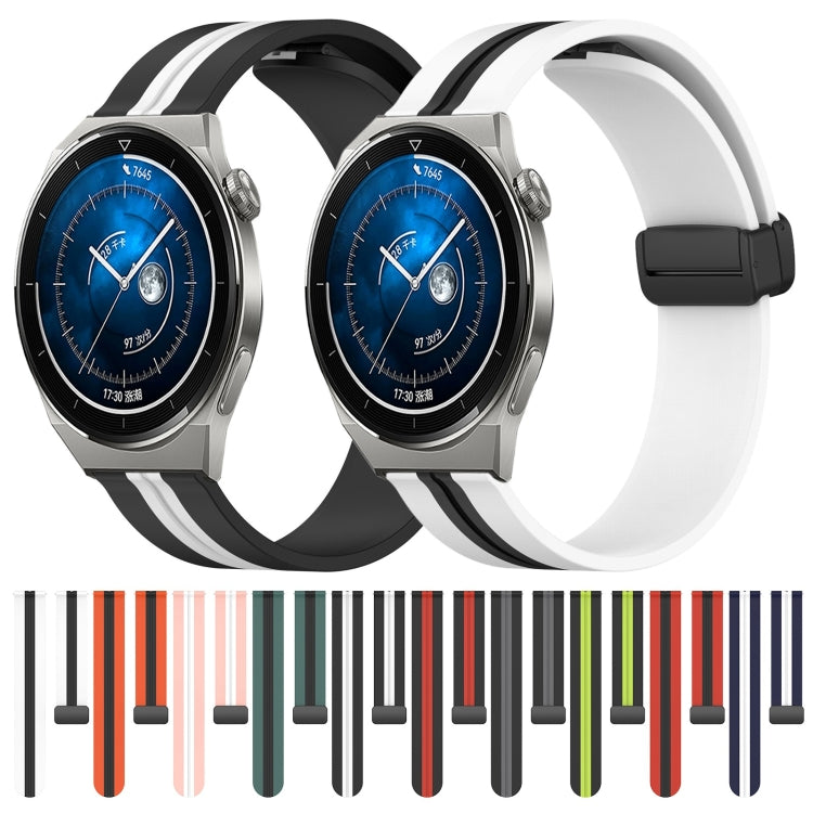 For Huawei Watch GT3 Pro 43mm 20mm Folding Magnetic Clasp Silicone Watch Band(White+Black) by bashfashion