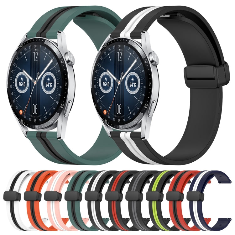For Huawei Watch GT3 42mm 20mm Folding Magnetic Clasp Silicone Watch Band(White+Black) by bashfashion