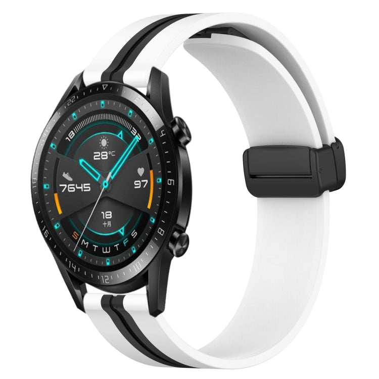 For Huawei Watch GT2 42mm 20mm Folding Magnetic Clasp Silicone Watch Band(White+Black) by bashfashion