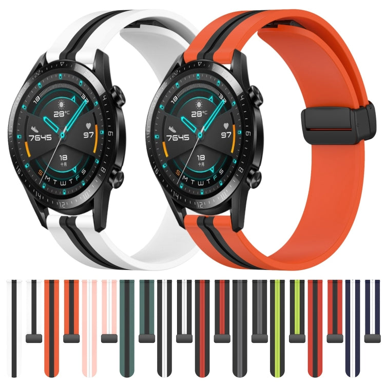 For Huawei Watch GT2 42mm 20mm Folding Magnetic Clasp Silicone Watch Band(White+Black) by bashfashion