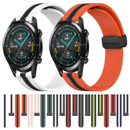 For Huawei Watch GT2 42mm 20mm Folding Magnetic Clasp Silicone Watch Band(White+Black) by bashfashion