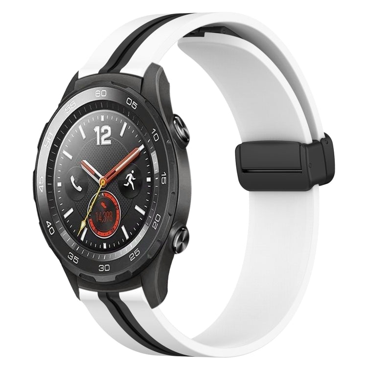 For Huawei Watch 2 20mm Folding Magnetic Clasp Silicone Watch Band(White+Black) by bashfashion