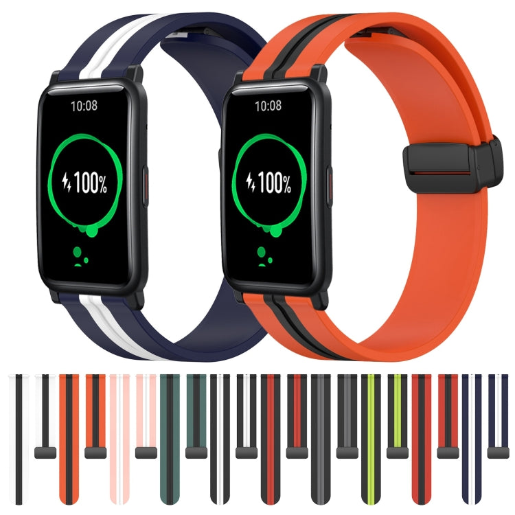 For Honor Watch ES 20mm Folding Magnetic Clasp Silicone Watch Band(White+Black) by bashfashion