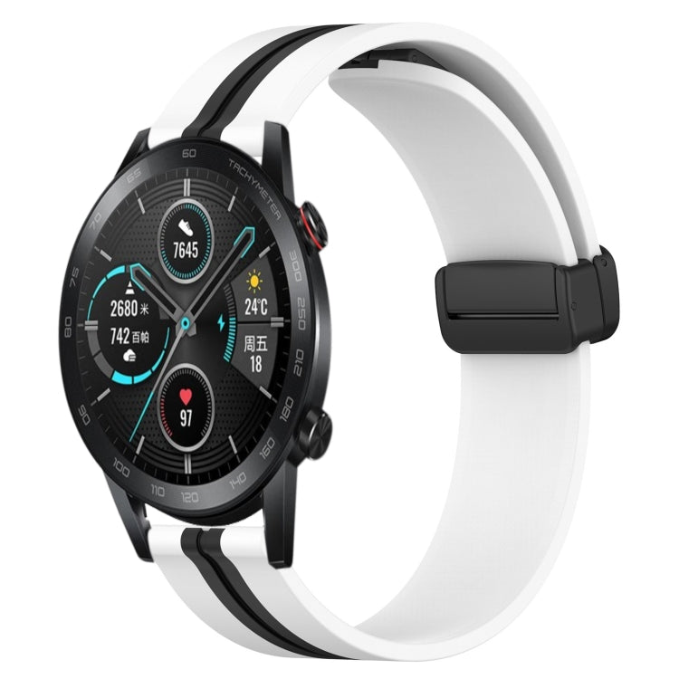 For Honor MagicWatch2 42mm 20mm Folding Magnetic Clasp Silicone Watch Band(White+Black) by bashfashion
