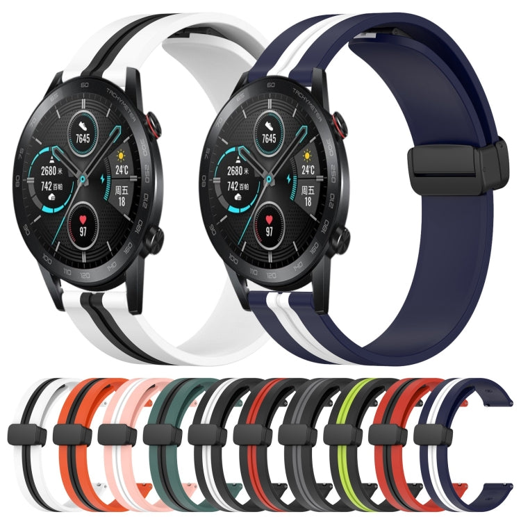 For Honor MagicWatch2 42mm 20mm Folding Magnetic Clasp Silicone Watch Band(White+Black) by bashfashion