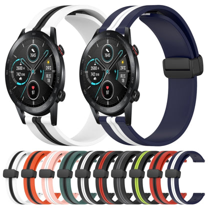 For Honor MagicWatch2 42mm 20mm Folding Magnetic Clasp Silicone Watch Band(White+Black) by bashfashion
