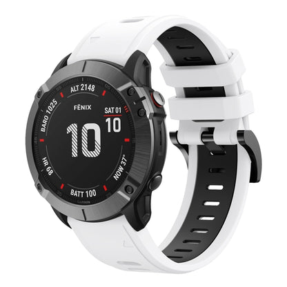 For Garmin Fenix 6X Pro 26mm Two-Color Sports Silicone Watch Band(White+Black) by bashfashion