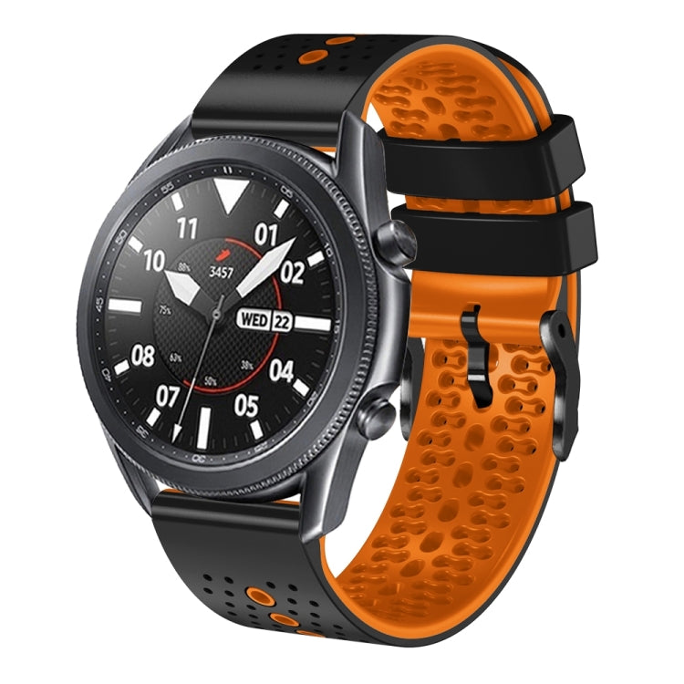 For Samsung Galaxy Watch3 45mm 22mm Perforated Two-Color Silicone Watch Band(Black+Orange) by bashfashion