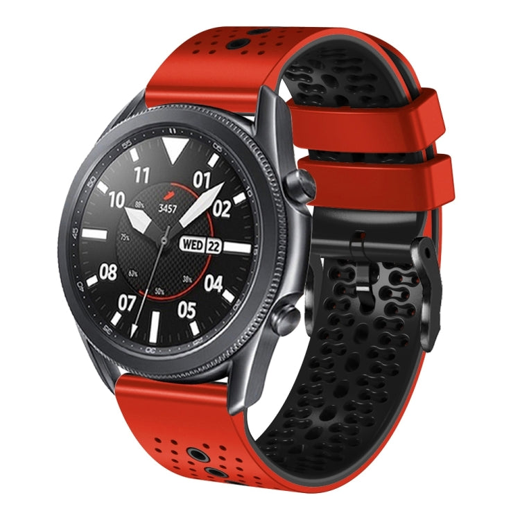 For Samsung Galaxy Watch3 45mm 22mm Perforated Two-Color Silicone Watch Band(Red+Black) by bashfashion