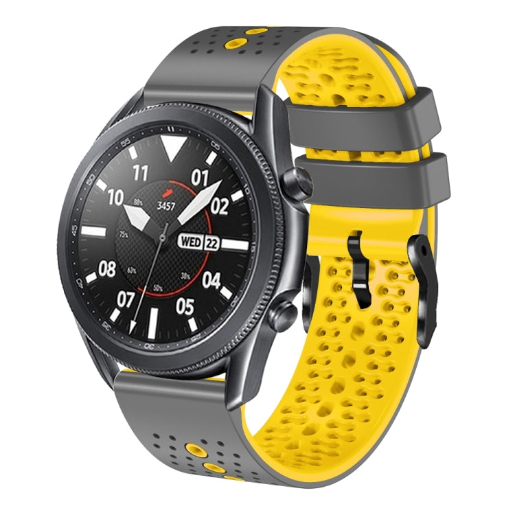 For Samsung Galaxy Watch3 45mm 22mm Perforated Two-Color Silicone Watch Band(Grey+Yellow) by bashfashion