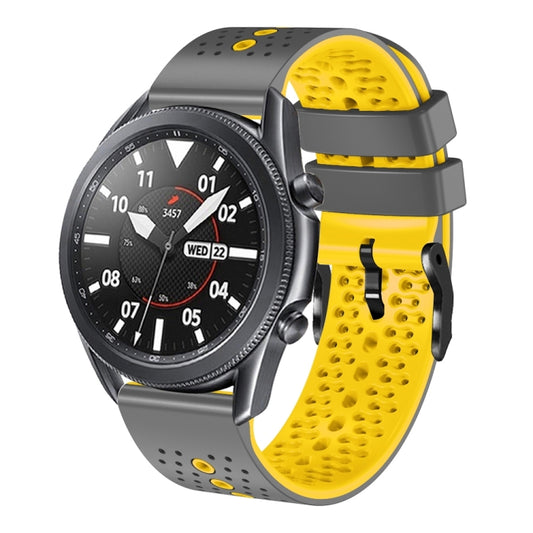 For Samsung Galaxy Watch3 45mm 22mm Perforated Two-Color Silicone Watch Band(Grey+Yellow) by bashfashion