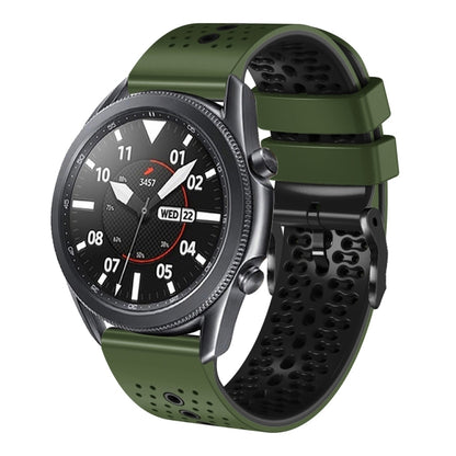 For Samsung Galaxy Watch3 45mm 22mm Perforated Two-Color Silicone Watch Band(Army Green+Black) by bashfashion