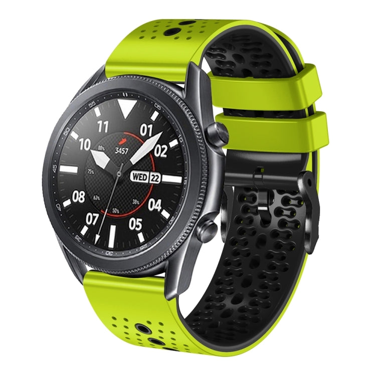 For Samsung Galaxy Watch3 45mm 22mm Perforated Two-Color Silicone Watch Band(Lime+Black) by bashfashion