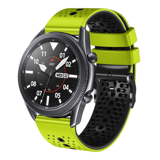 For Samsung Galaxy Watch3 45mm 22mm Perforated Two-Color Silicone Watch Band(Lime+Black) by bashfashion