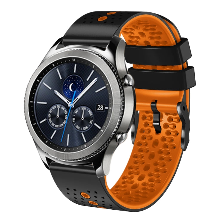 For Samsung Gear S3 Classic 22mm Perforated Two-Color Silicone Watch Band(Black+Orange) by bashfashion